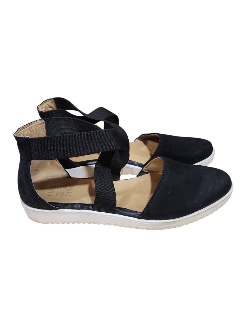 Naturalizer Raleigh Black Leather Cross Strap Slip On Sandals Shoes Women's 11M